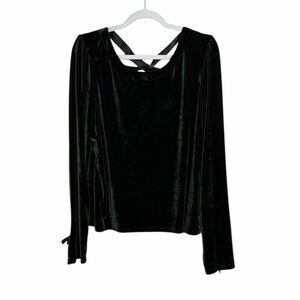 By Anthropologie Dark Green Velvet Criss Cross Back Long Sleeve Blouse Size XL